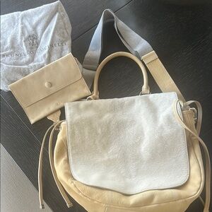 Brunello Cucinelli Cream and Tan Leather Bag Set